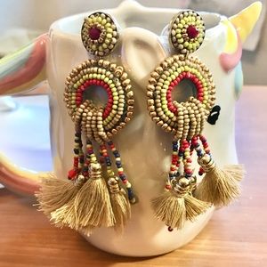 CHICO’S TRIBAL BEADED TASSEL EARRINGS